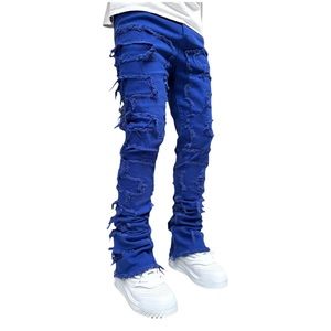 NWOT, Large Men Ripped Denim Pants Distressed. Blue